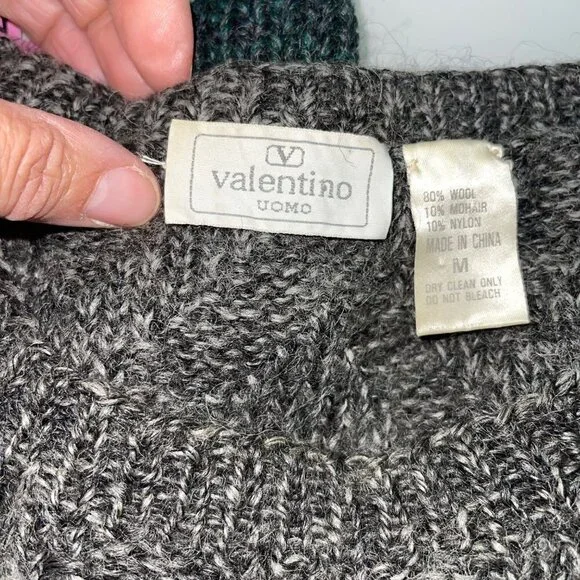 Valentino Uomo Mens Sweater Green Gray Size Medium Vintage Wool Mohair Nylon